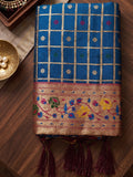 Blue Banarasi Silk Saree With Blouse Piece