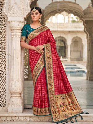 Rani Pink Banarasi Silk Saree With Blouse Piece