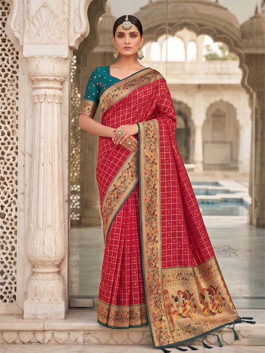 Rani Pink Banarasi Silk Saree With Blouse Piece