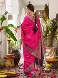 Pink Soft Silk Saree With Grey Blouse Piece