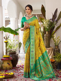 Mustrd Yellow Soft Silk Saree With Green Blouse Piece