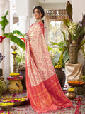 Cream Soft Silk Saree With Red Blouse Piece