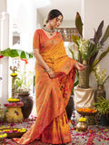 Yellow Soft Silk Saree With Orange Blouse Piece