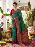 Green Soft Silk Saree With Marron Blouse Piece