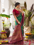 Green Soft Silk Saree With Marron Blouse Piece