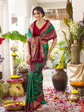 Green Soft Silk Saree With Marron Blouse Piece