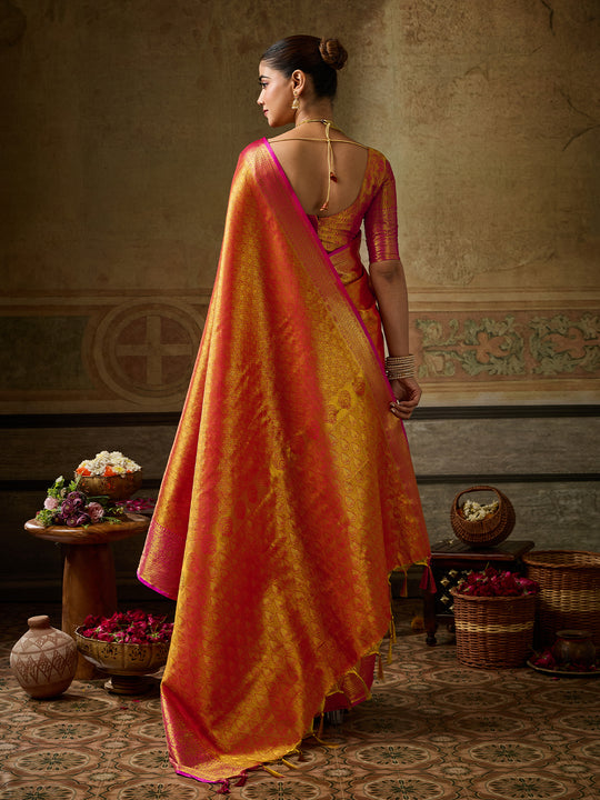 ORANGE Kanchivaram Silk Saree With Blouse Piece