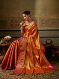 ORANGE Kanchivaram Silk Saree With Blouse Piece