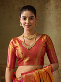 ORANGE Kanchivaram Silk Saree With Blouse Piece