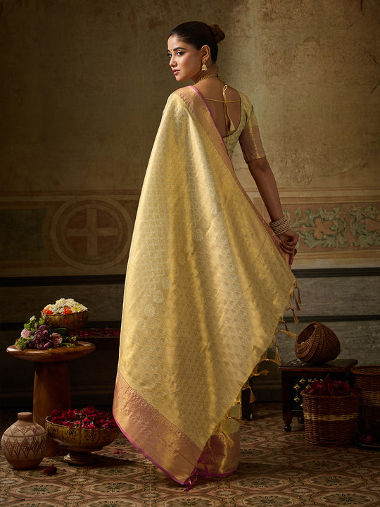 GOLDEN Kanchivaram Silk Saree With Blouse Piece