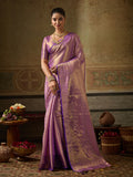 LAVENDER Kanchivaram Silk Saree With Blouse Piece
