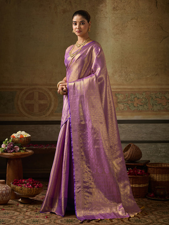 LAVENDER Kanchivaram Silk Saree With Blouse Piece