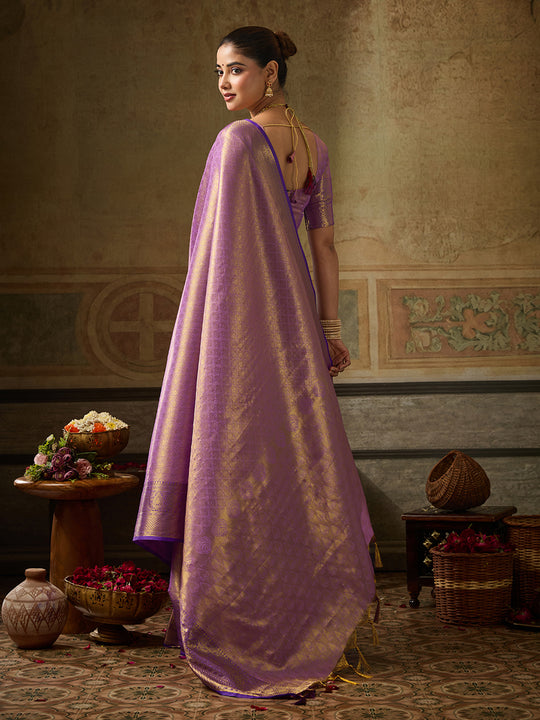 LAVENDER Kanchivaram Silk Saree With Blouse Piece
