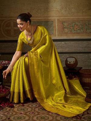MUSTRD Kanchivaram Silk Saree With Blouse Piece