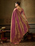 WINE Kanchivaram Silk Saree With Blouse Piece