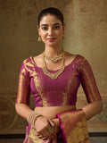 WINE Kanchivaram Silk Saree With Blouse Piece