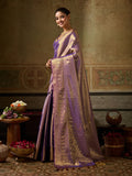 Purple Kanchivaram Silk Saree With Blouse Piece
