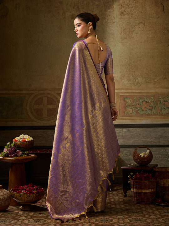 Purple Kanchivaram Silk Saree With Blouse Piece