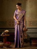 Purple Kanchivaram Silk Saree With Blouse Piece