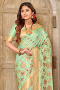 Sea Green Banarasi Silk Saree With Blouse
