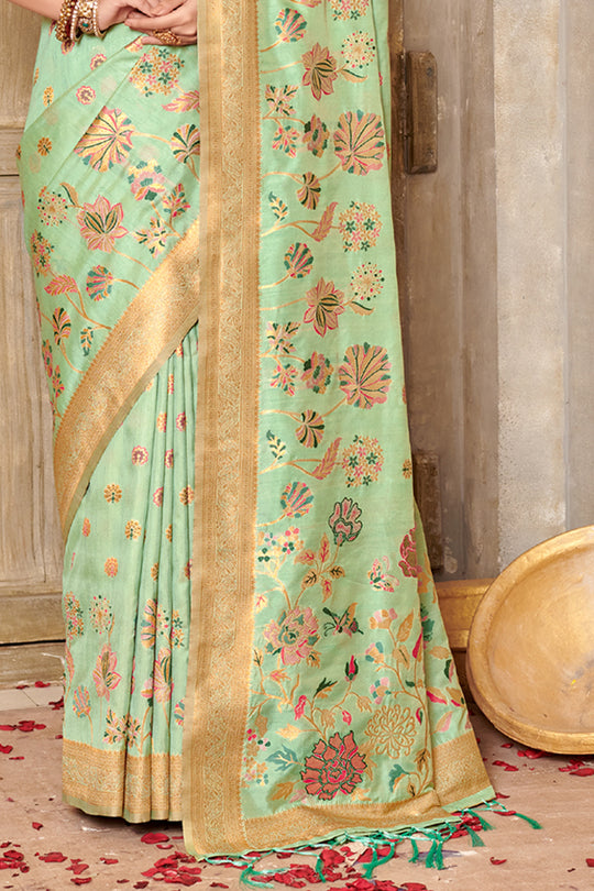 Sea Green Banarasi Silk Saree With Blouse