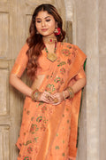 Peach Banarasi Silk Saree With Blouse