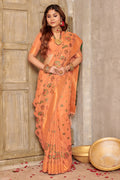 Peach Banarasi Silk Saree With Blouse