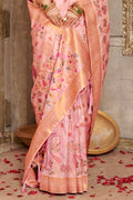 Baby Pink Banarasi Silk Saree With Blouse