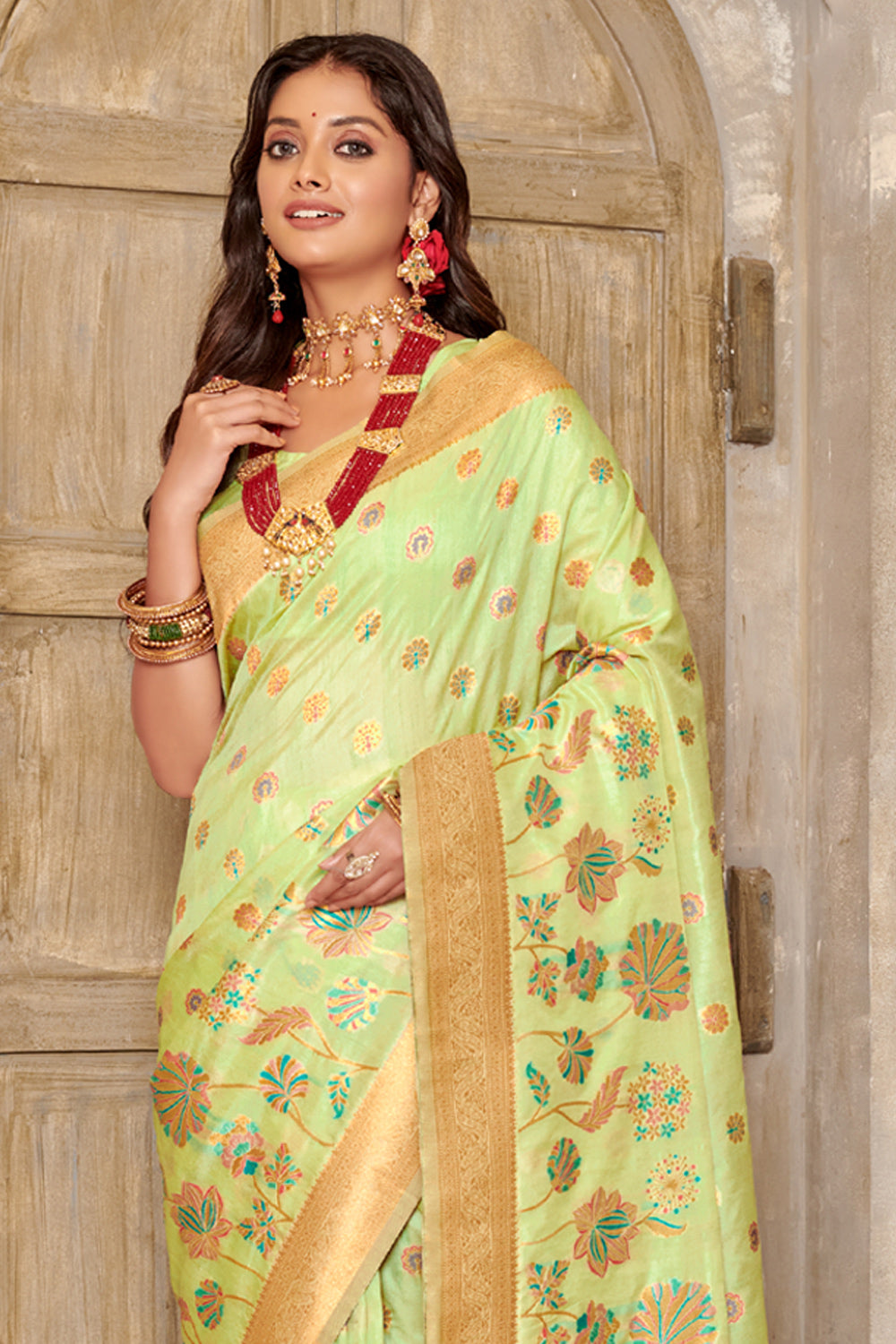 Pastal Green Banarasi Silk Saree With Blouse