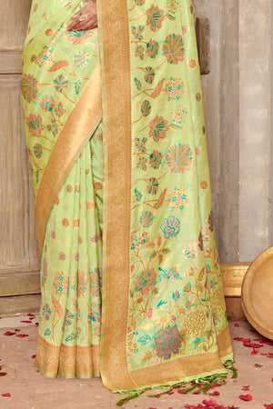 Pastal Green Banarasi Silk Saree With Blouse