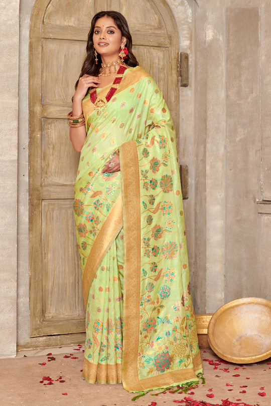 Pastal Green Banarasi Silk Saree With Blouse
