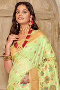 Pastal Green Banarasi Silk Saree With Blouse