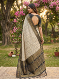 Chiku With BLACK COTTON Saree With Blouse Piece