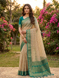 Chiku With RAMA GREEN COTTON Saree With Blouse Piece