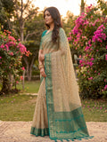 Chiku With RAMA GREEN COTTON Saree With Blouse Piece
