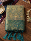 Chiku With RAMA GREEN COTTON Saree With Blouse Piece