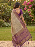 CHIKU WITH PURPLE COTTON Saree With Blouse Piece