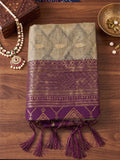 CHIKU WITH PURPLE COTTON Saree With Blouse Piece