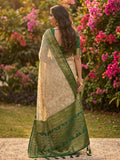 Chiku With GREEN COTTON Saree With Blouse Piece