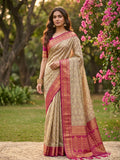 Chiku With RANI PINK COTTON Saree With Blouse Piece