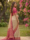 Chiku With RANI PINK COTTON Saree With Blouse Piece