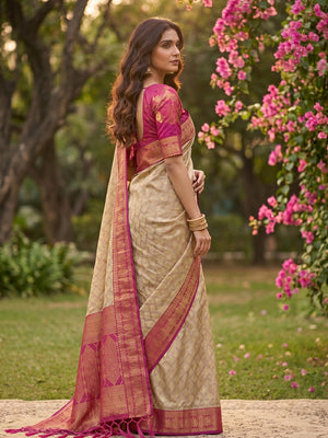 Chiku With RANI PINK COTTON Saree With Blouse Piece