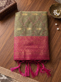 Chiku With RANI PINK COTTON Saree With Blouse Piece