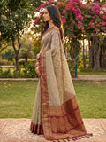 Chiku WITH RED COTTON Saree With Blouse Piece