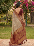 Chiku WITH RED COTTON Saree With Blouse Piece