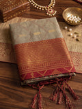 Chiku WITH RED COTTON Saree With Blouse Piece