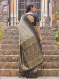 Chiku With Black Cotton Saree With Blouse Piece