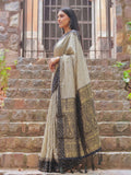 Chiku With Black Cotton Saree With Blouse Piece