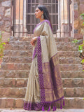 Chiku With Purple Cotton Saree With Blouse Piece