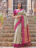 Chiku With Pink Cotton Saree With Blouse Piece